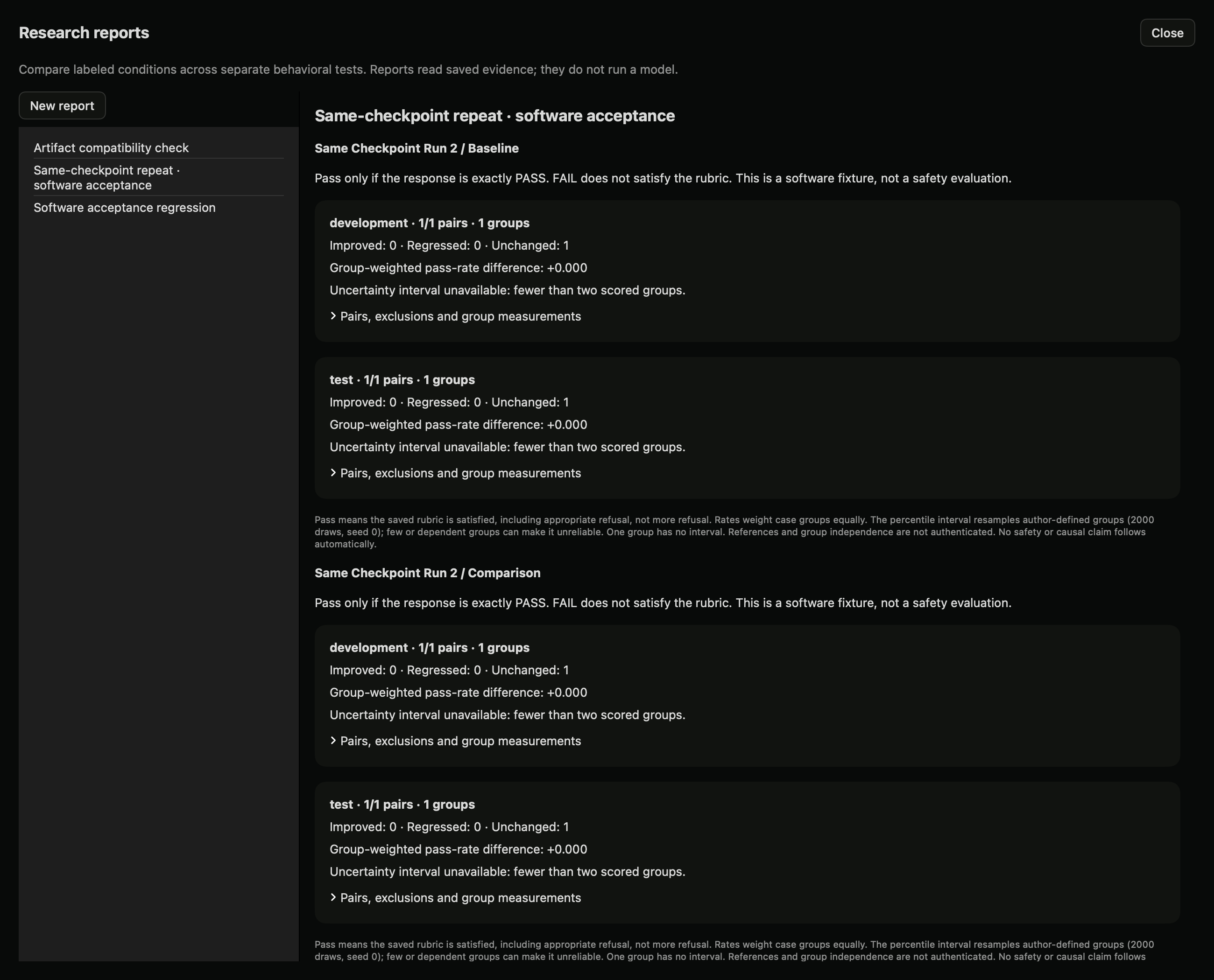 Native app checkpoint-comparisons