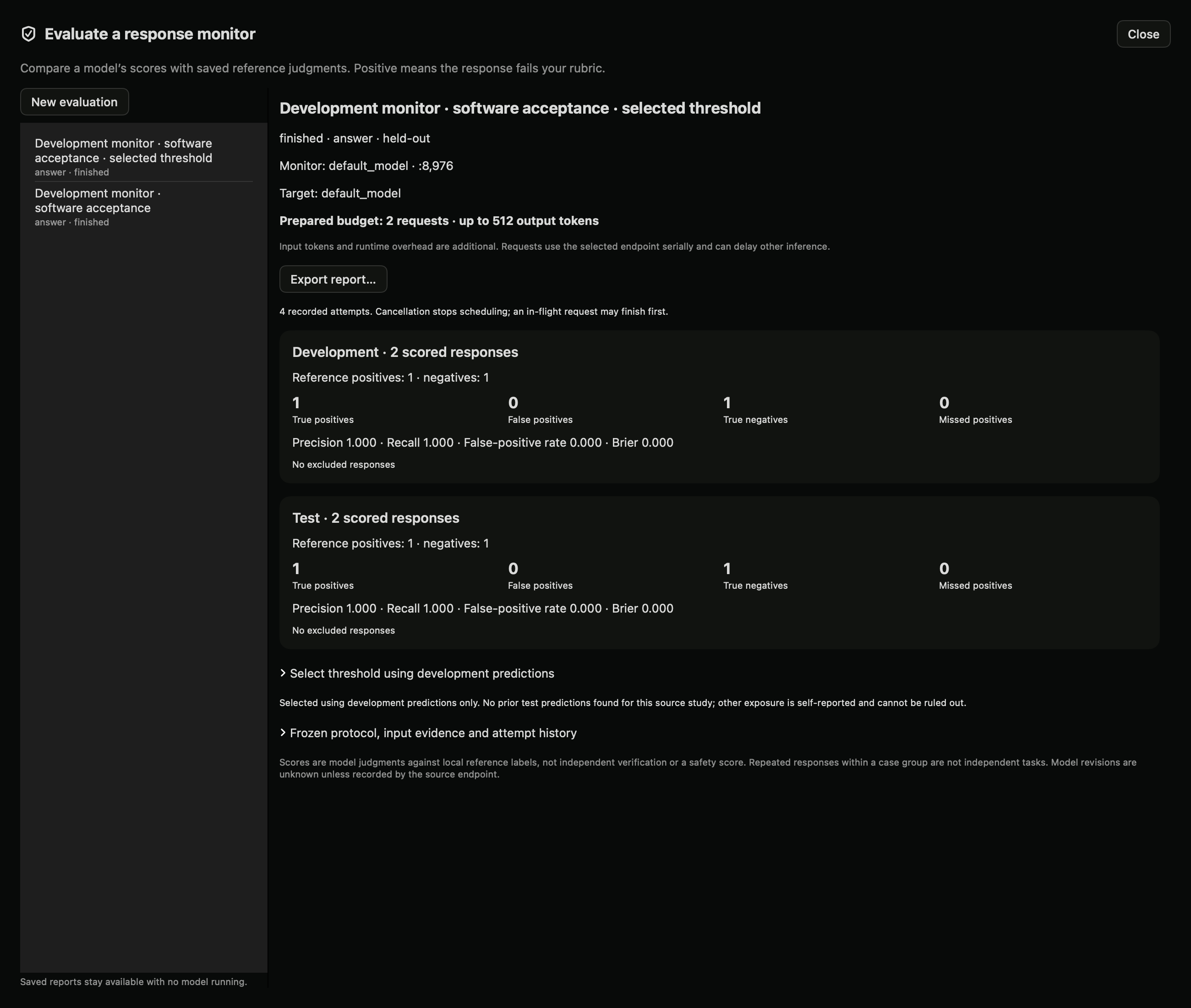 Native app monitor-evaluations